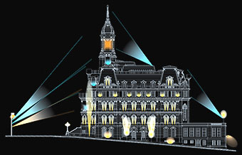 Dessin de la façade latérale est de l'hôtel de ville