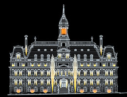 Dessin de la façade principale de l'hôtel de ville